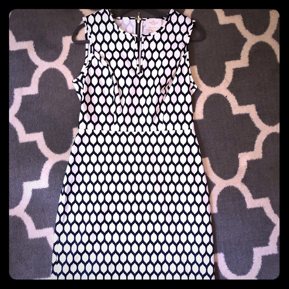 Kate Spade lemon print blue and white sheath dress